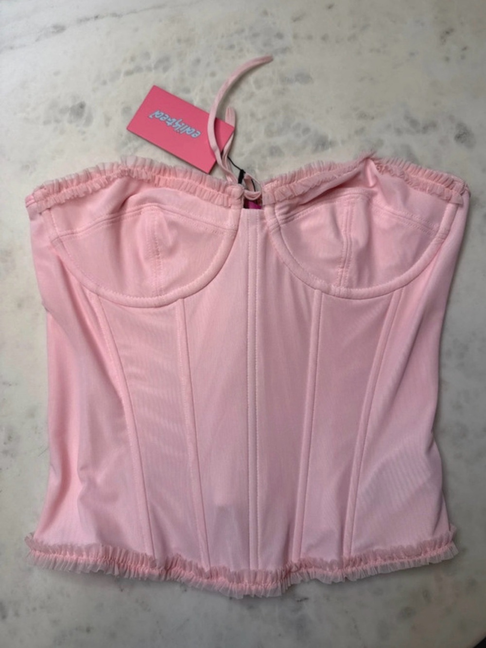 Edikted Pink Strapless Corset Bandeau Top
